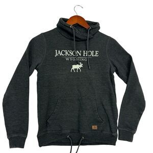 Techstyles Jackson Hole Wyoming Hoodie Womens S Gray Moose Cowl Neck Pullover